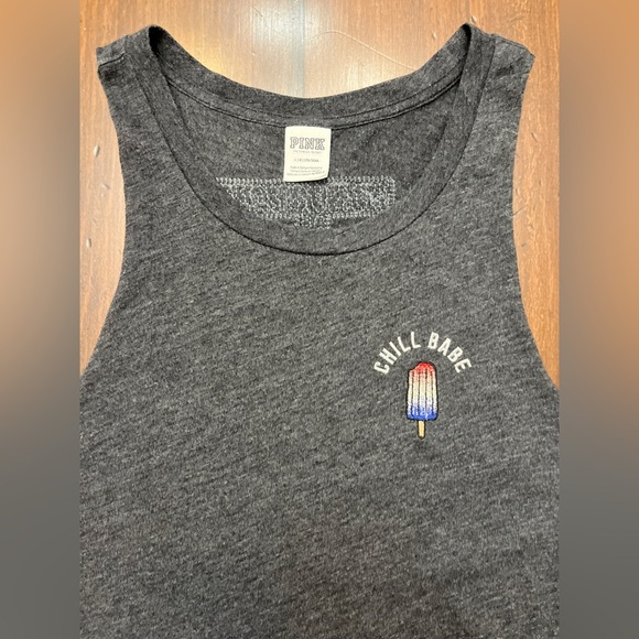 Victoria’s Secret PINK Tank Size L Dark Gray Chill Babe Sequins Beach Summer - Picture 7 of 13